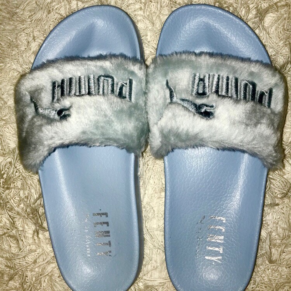 Ice Blue Puma Slides by Fenty